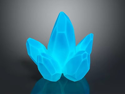 Wood Stone Sculpture In Blue Crystal Shape With Glossy Polyhedral Design And Dark Background Reflection 3d model