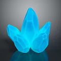 Wood Stone Sculpture In Blue Crystal Shape With Glossy Polyhedral Design And Dark Background Reflection