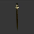 Golden Sculpture Carving with Slender Rod and Intricate Decorative Top Design