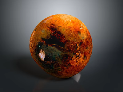 Spherical Plant Structure With Orange Brown Surface And Dark Green Patches On Dark Background 3d model