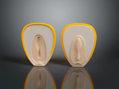 Two Beige Orthopedic Insoles With Yellow Border Concave Design And Reflective Surface 3d model