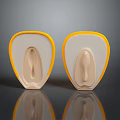 Two Beige Orthopedic Insoles With Yellow Border Concave Design And Reflective Surface