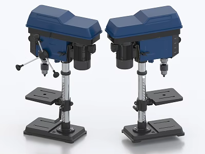 Two Blue Industrial Drill Presses With Stable Metal Bases And Stands 3d model