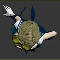 Anime Style Female Character With Short Blonde Hair Blue Skirt White Gloves And Blue Boots