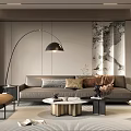 Contemporary Living Room Interior With Sectional Sofa Coffee Table And Floor Lamp