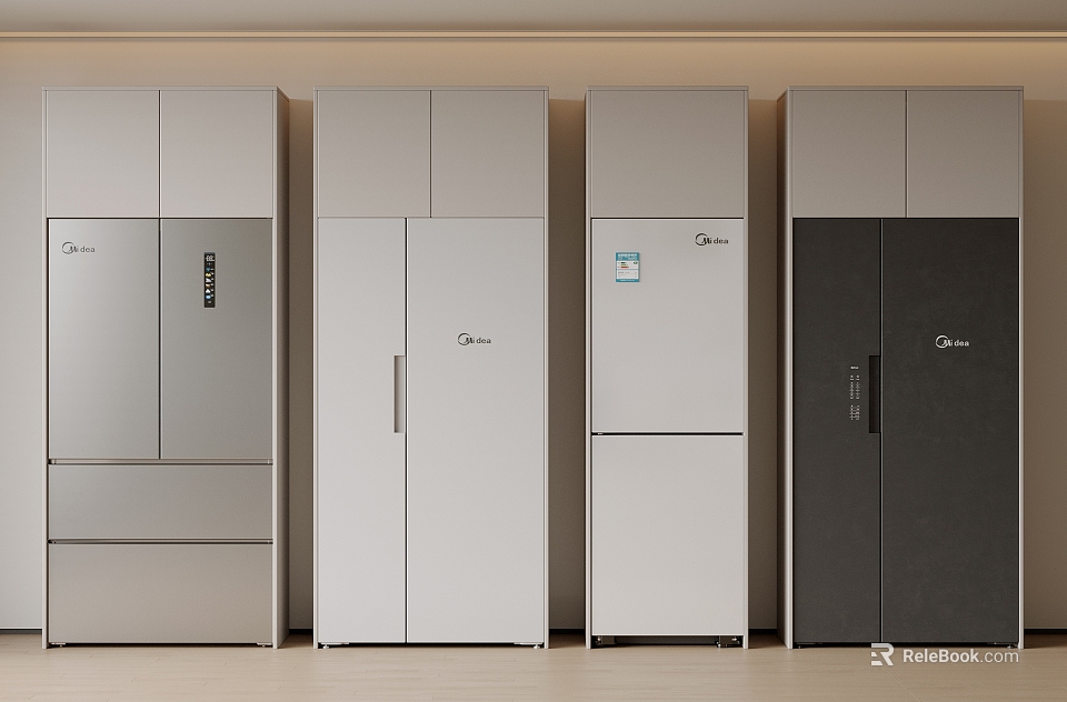 Midea Different Style Refrigerators In Silver White And Black Colors 3d model 
