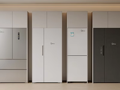Midea Different Style Refrigerators In Silver White And Black Colors 3d model