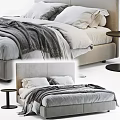 Modern Double Bed With Soft Linen Pillows Gray Blanket And Bedside Table 3d model