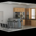 Modern Reception Desk Area With Wooden Cabinets And Waiting Chairs