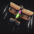 Cartoon Fighter Jet With Wooden Wings Green Engine Purple Pink Lights Flying With Speed Lines