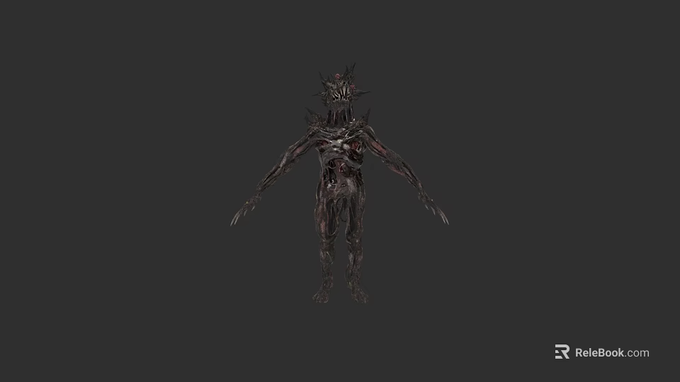 Mysterious Mythical Creature With Spiked Head Intricate Body And Humanoid Figure On Gray Background 3d model 