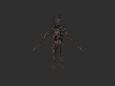 Mysterious Mythical Creature With Spiked Head Intricate Body And Humanoid Figure On Gray Background 3d model