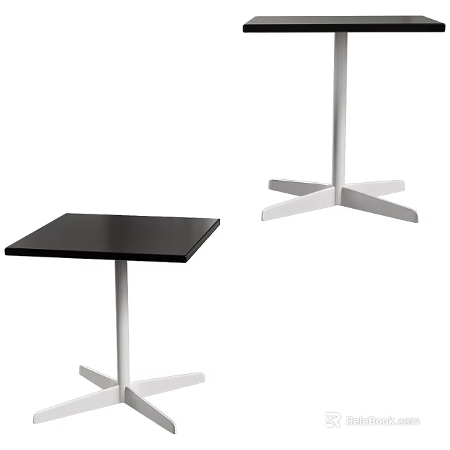 Modern Side Table with Black Square Top and Silver Metal Cross Base Structure 3d model