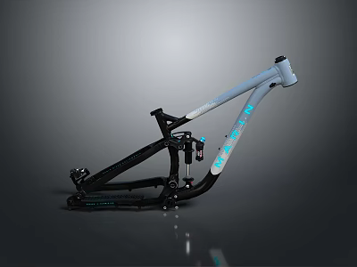 Mountain Bike Frame with Rear Suspension Black and White Design Blue Accent Letters 3d model