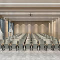 Modern Conference Room Interior With Rows of Chairs Podium and Large Projector Screen