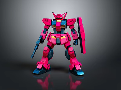 Futuristic Pink Mecha Game Movie Character With Armored Body Gun And Shield Design 3d model