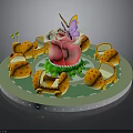 Vibrant Themed Play Architecture Featuring Pink Flower Shape Butterfly Decoration Ladybug Cars Green Circular Base