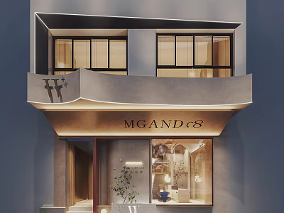 Modern Shop Facade With MGANDC8 Sign Curved Awning And Window Displays 3d model