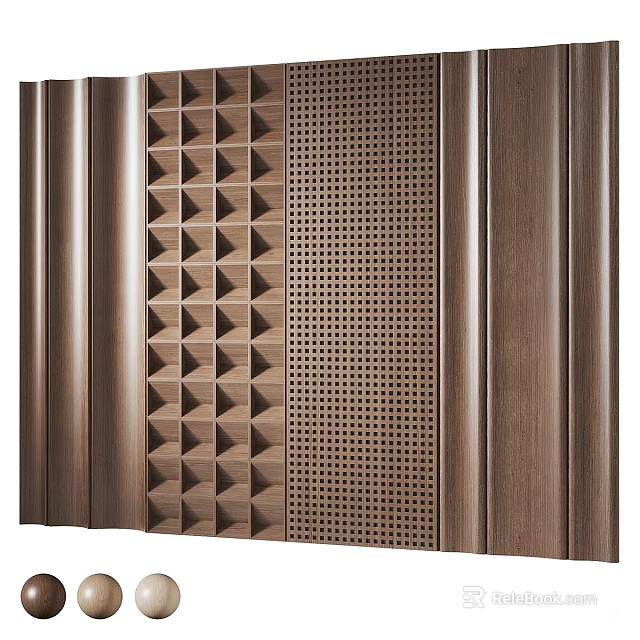 Modern Wooden Wall Panel Design With Geometric Texture And Perforated Pattern 3d model 