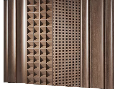 Modern Wooden Wall Panel Design With Geometric Texture And Perforated Pattern 3d model