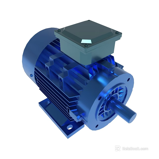 Blue Industrial Electric Motor With Metal Casing Fan And Base Structure 3d model 