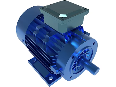 Blue Industrial Electric Motor With Metal Casing Fan And Base Structure 3d model