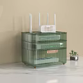 Modern Home Green Transparent Ribbed Storage Shelf Holding Electronic Devices And Small Potted Plant