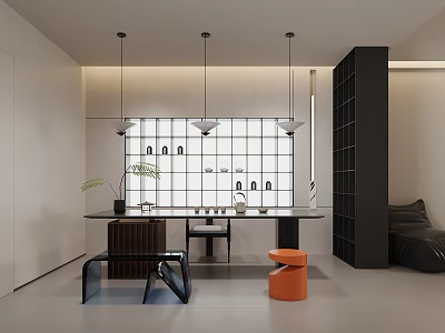 Modern Tea Room With Minimalist Design And Diverse Seating 3d model