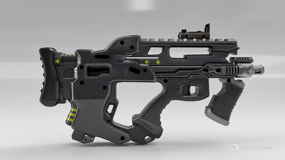 Futuristic Black Tactical Weapon With Advanced Scope Grip And Yellow Accents 3d model 