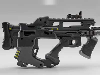 Futuristic Black Tactical Weapon With Advanced Scope Grip And Yellow Accents 3d model
