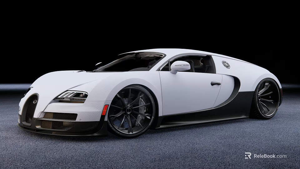 White Bugatti Sports Car With Sleek Body Black Wheels And Aerodynamic Design 3d model 
