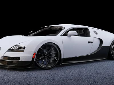 White Bugatti Sports Car With Sleek Body Black Wheels And Aerodynamic Design 3d model
