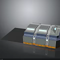Futuristic Sci Fi Modular Structure With Gray Blue Exterior White Stripes And Platform Base