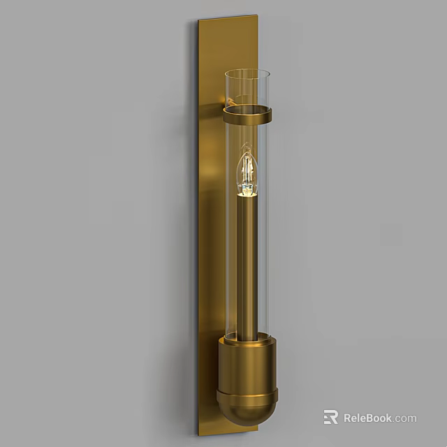 Modern Brass Wall Sconce With Transparent Glass Cylinder And Visible Bulb Design 3d model 