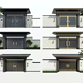 Modern Chinese Style Entrance Gates With Various Designs Wall Lamps And Green Plants