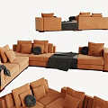 Elegant Tan Sectional Sofa With Decorative Pillows And Soft Throw Blanket 3d model