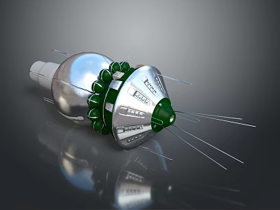 Shiny Silver Motorcycle Engine Component with Green Accents and Caterpillar Branding 3d model
