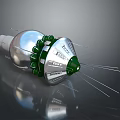 Shiny Silver Motorcycle Engine Component with Green Accents and Caterpillar Branding