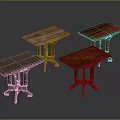 Small Wooden Tables With Different Colors And Various Leg Designs On Dark Background