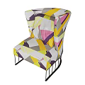 Colorful Geometric Pattern Single Sofa With Asymmetric Backrest And Black Metal Frame
