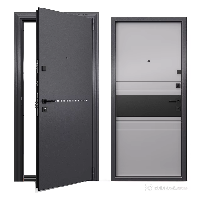 Modern Hinged Door Design In Gray And Light Color With Metal Hardware Contemporary Style 3d model 