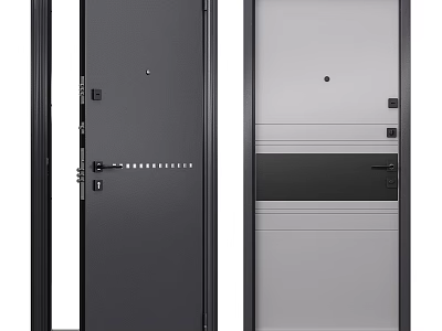 Modern Hinged Door Design In Gray And Light Color With Metal Hardware Contemporary Style 3d model