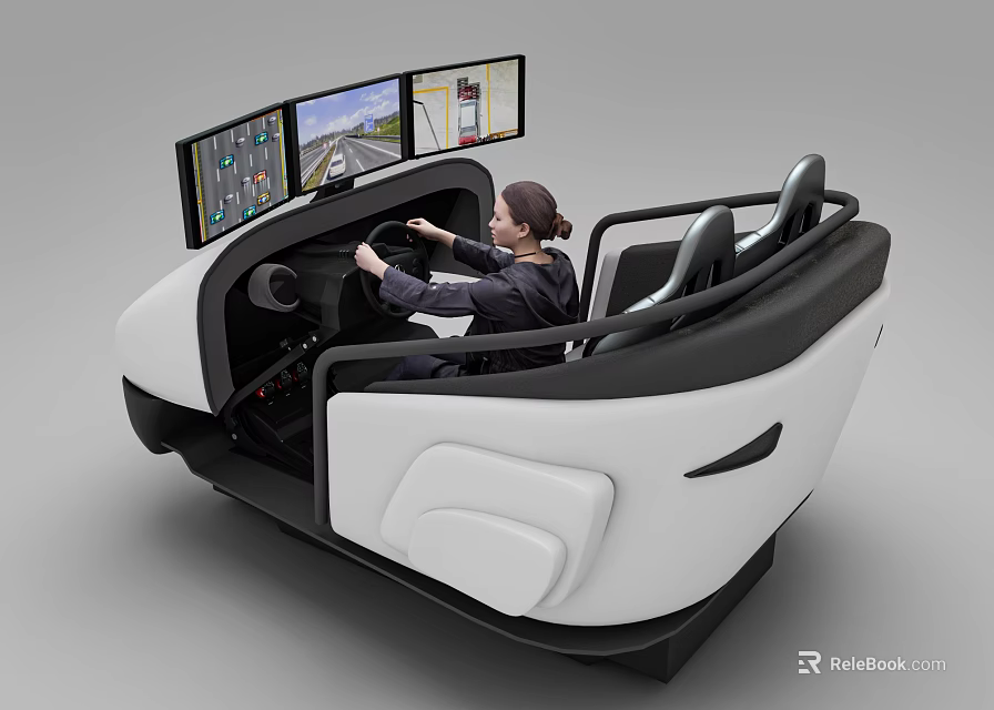 Modern Driving Simulator Cockpit With Multiple Screens And Driver Operating Controls 3d model 