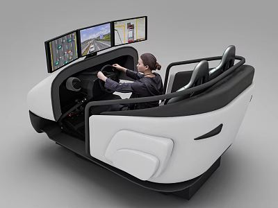 Modern Driving Simulator Cockpit With Multiple Screens And Driver Operating Controls 3d model
