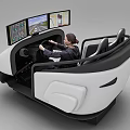Modern Driving Simulator Cockpit With Multiple Screens And Driver Operating Controls
