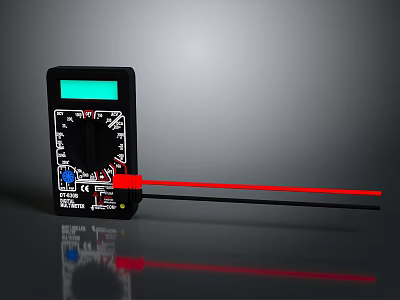 Digital Multimeter Electronic Measuring Tool With Green Display Rotary Dial And Red Probe 3d model