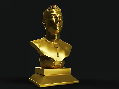 Golden Bust Sculpture Carving with Number 7 and Football Base on Square Pedestal 3d model