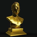 Golden Bust Sculpture Carving with Number 7 and Football Base on Square Pedestal