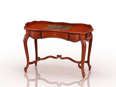 Classic Wooden Dressing Table With Decorative Curved Legs And Storage Drawers 3d model