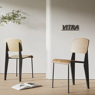 VITRA Middle Style Dining Chair Dining Chair Single Chair Wood Middle Style 3d model